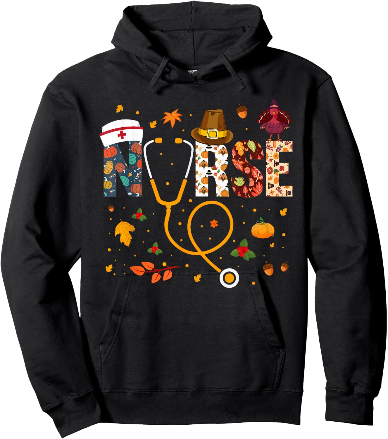 Nurse Thanksgiving Nurse Shirts Thanksgiving Nurse , Black, Small, Short Sleeve, Modern, Fall, -Adults Hoodie - Hoodie | Black