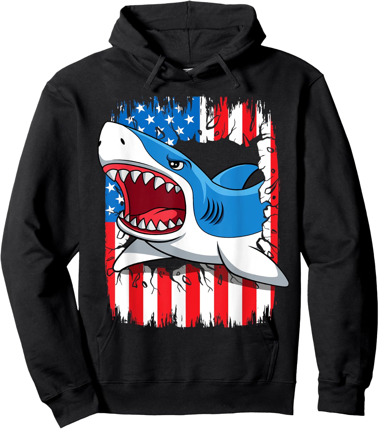 Shark 4th Of July Kids USA American Flag Boys Jawsome Hoodie - Hoodie | Black