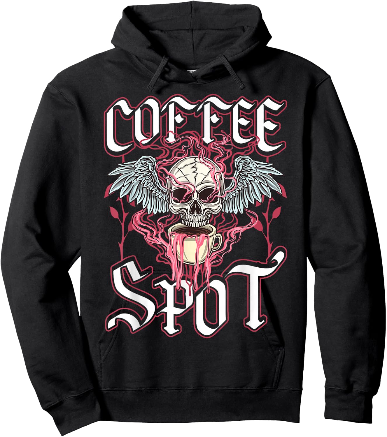 Coffee Spot, Winged Skull, Halloween Barista, Coffee Horror Hoodie - Hoodie | Black