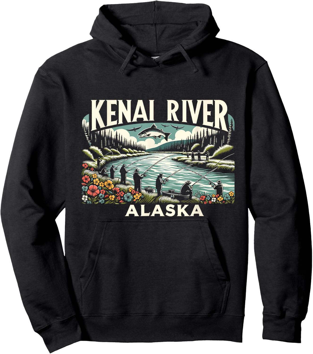Kenai River Alaska AK Salmon Fishing Nature Lovers Retro Hoodie - Hoodie | Black