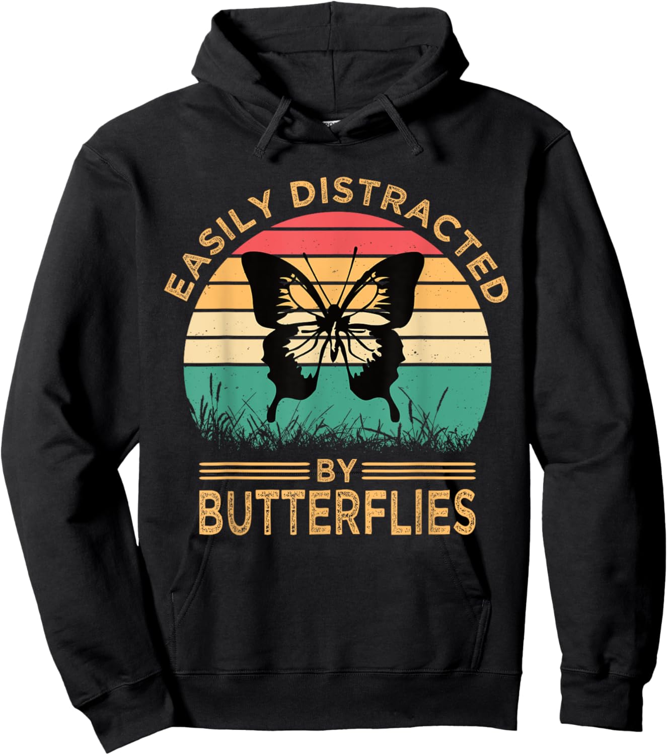 Easily Distracted By Butterflies Vintage Funny Butterfly Hoodie - Hoodie | Black
