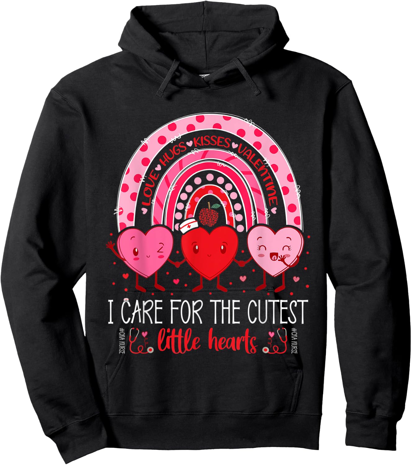 Care For Cutest Little Hearts CNA Nurse Valentines Day Cute Hoodie - Hoodie | Black