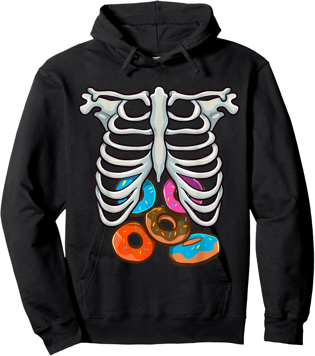 Skeleton Donuts Rib Cage Funny Halloween Costume Cosplay Hoodie - Hoodie | Black