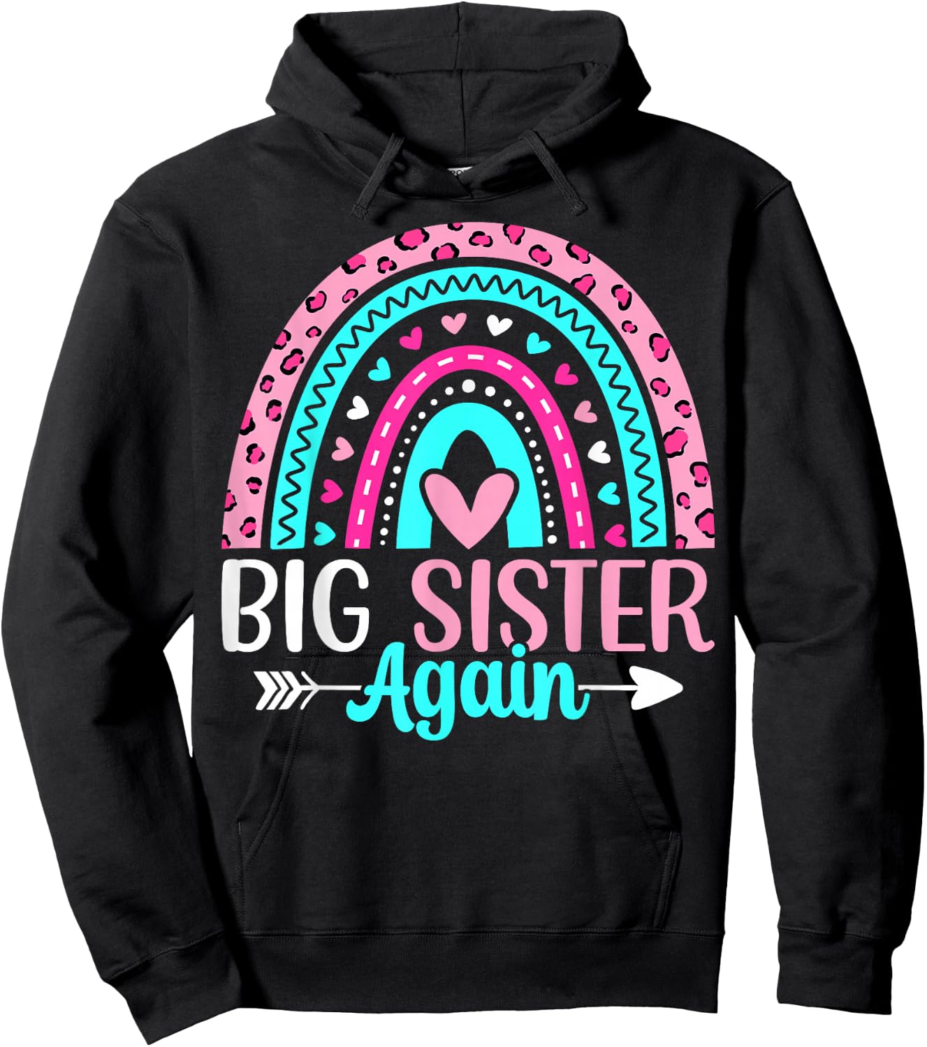 Big Sister Again - Boho Rainbow Big Sister Announcement Hoodie - Hoodie | Black