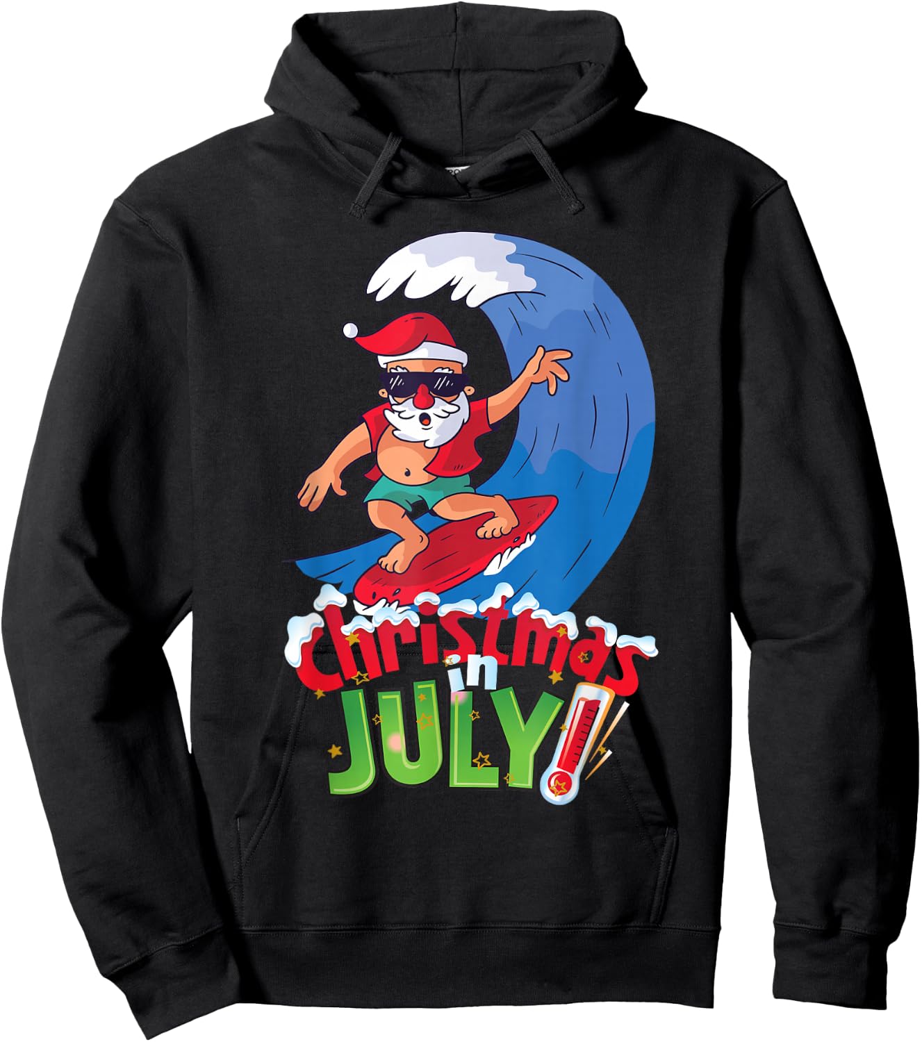 Funny Christmas in July Shirt Summer Santa Surfing Xmas Hoodie - Hoodie | Black