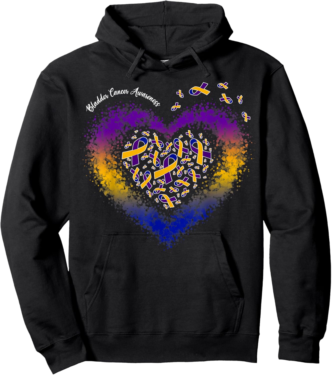 Marigold Blue & Purple Ribbon Heart Bladder Cancer Awareness Hoodie - Hoodie | Black