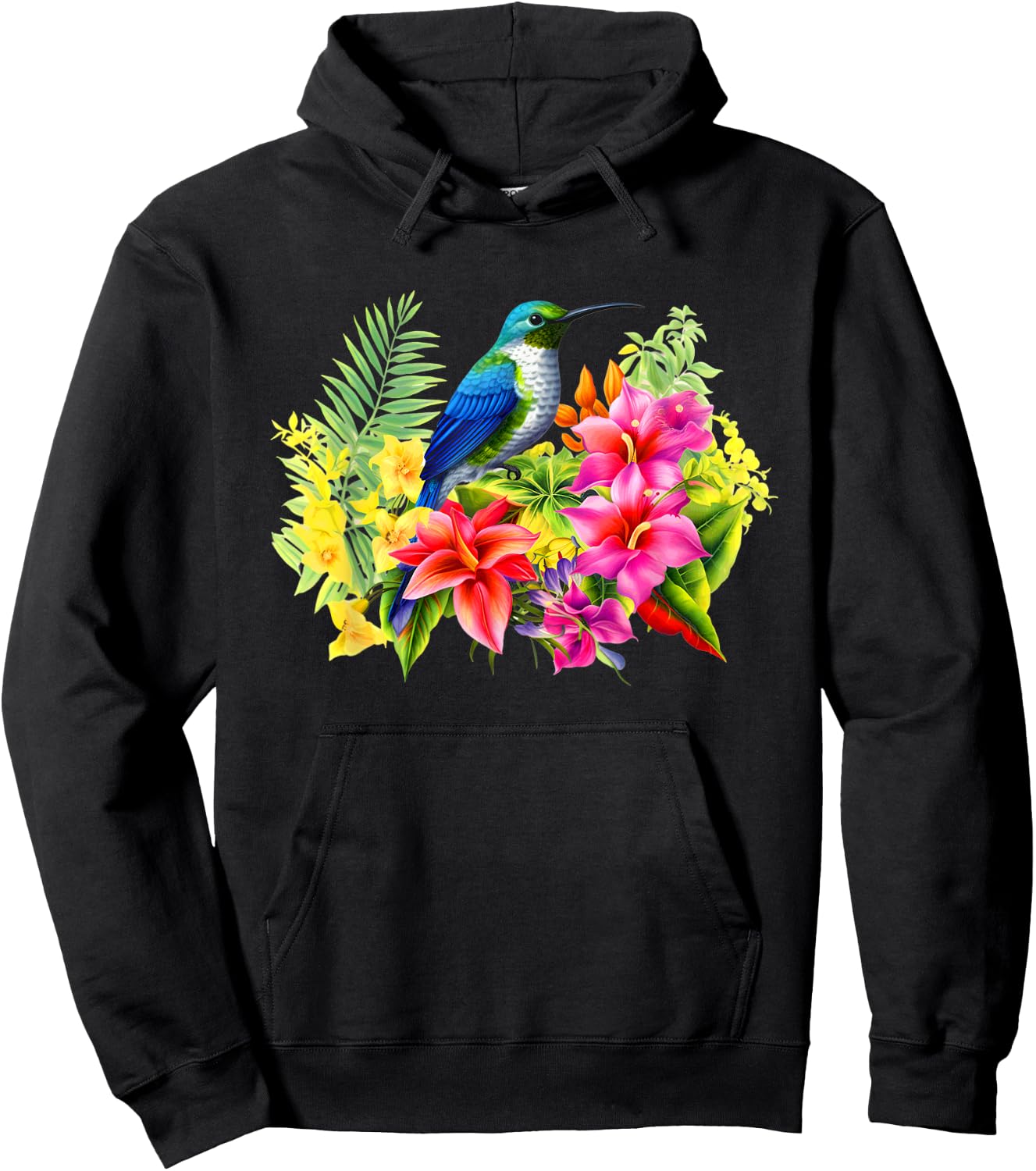 Backyard Birds Watching Watchers Birding Floral Hummingbird Hoodie - Hoodie | Black