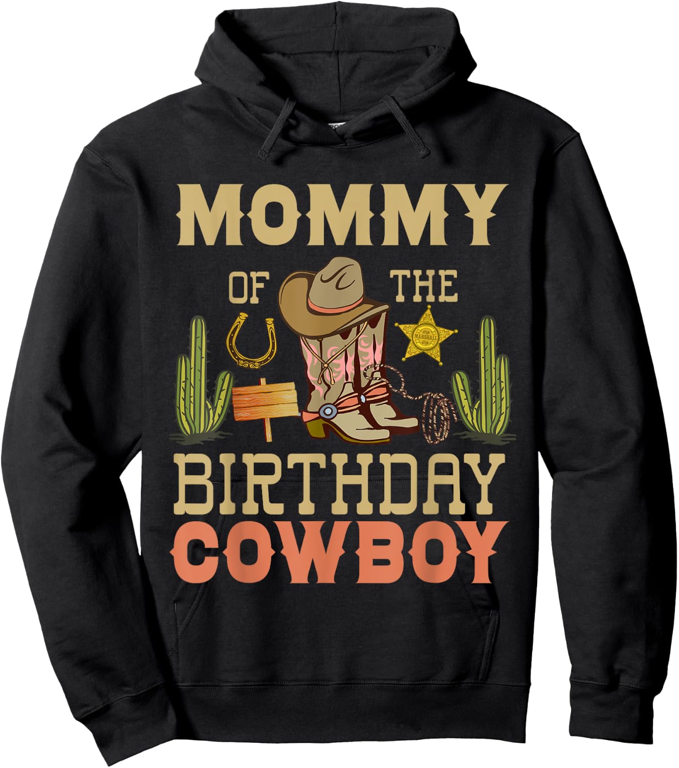 Mommy of The birthday Cowboy Rodeo Country B-day Matching Hoodie - Hoodie | Black