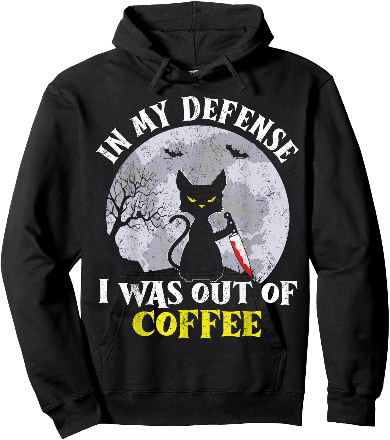 Funny In My Defense Cat Knife Halloween Moon Coffee Men's Hoodie - Hoodie | Black