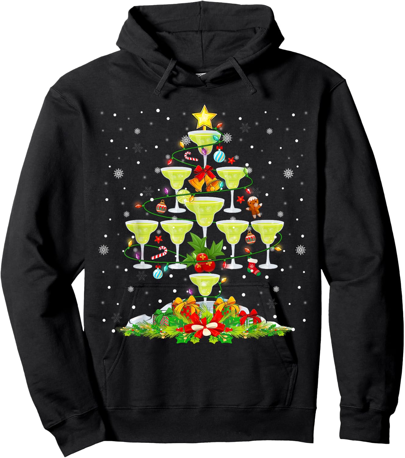 Glasses Of Margarita Christmas Tree Lights Ornaments Xmas Hoodie - Hoodie | Black