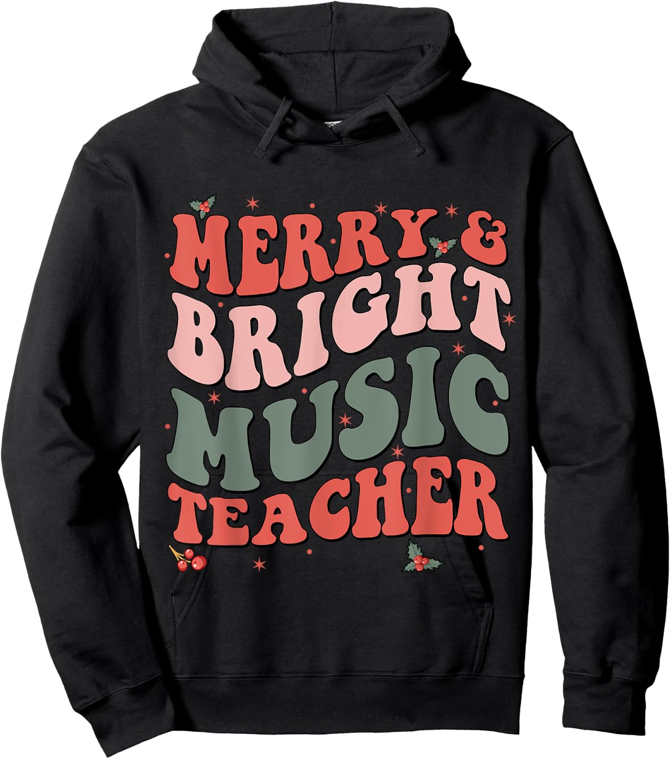 Funny Christmas Groovy Merry And Bright Music Teacher Hoodie - Hoodie | Black