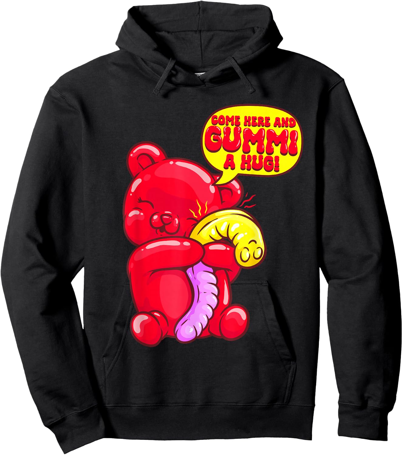 Gummy Bear Candy Shirt Gummi a Hug Food Pun Candy Lovers Hoodie - Hoodie | Black
