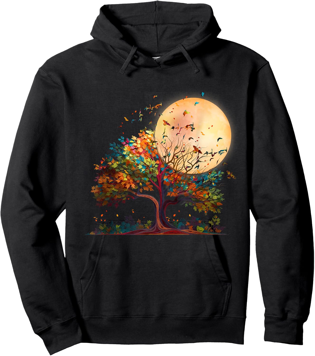 Full Moon Flock Of Birds Tree Outdoor Wildlife Nature Forest Hoodie - Hoodie | Black