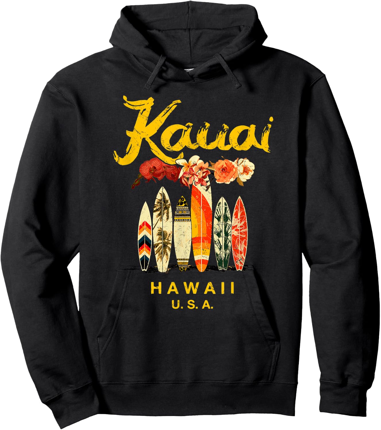 Kauai Surfing Hawaiian Vintage Hawaii Hoodie - Hoodie | Black