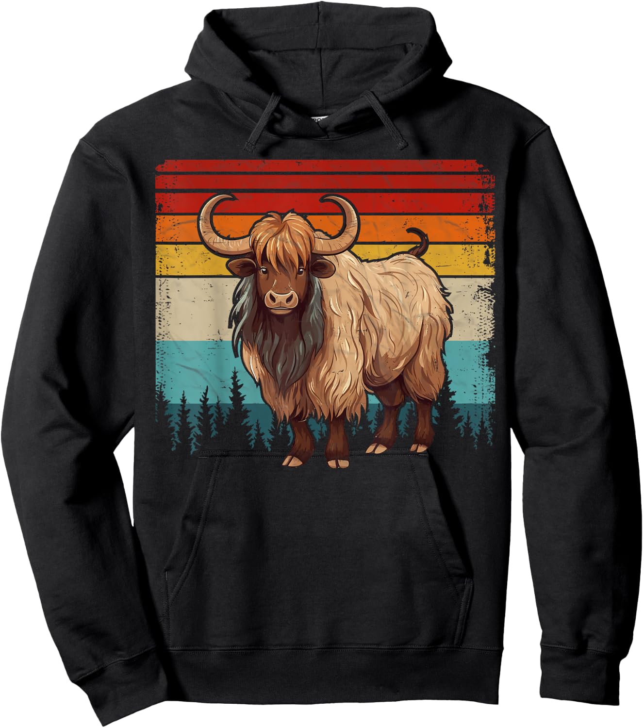 Yak Vintage Distressed Retro Style Cool Yak Hoodie - Hoodie | Black
