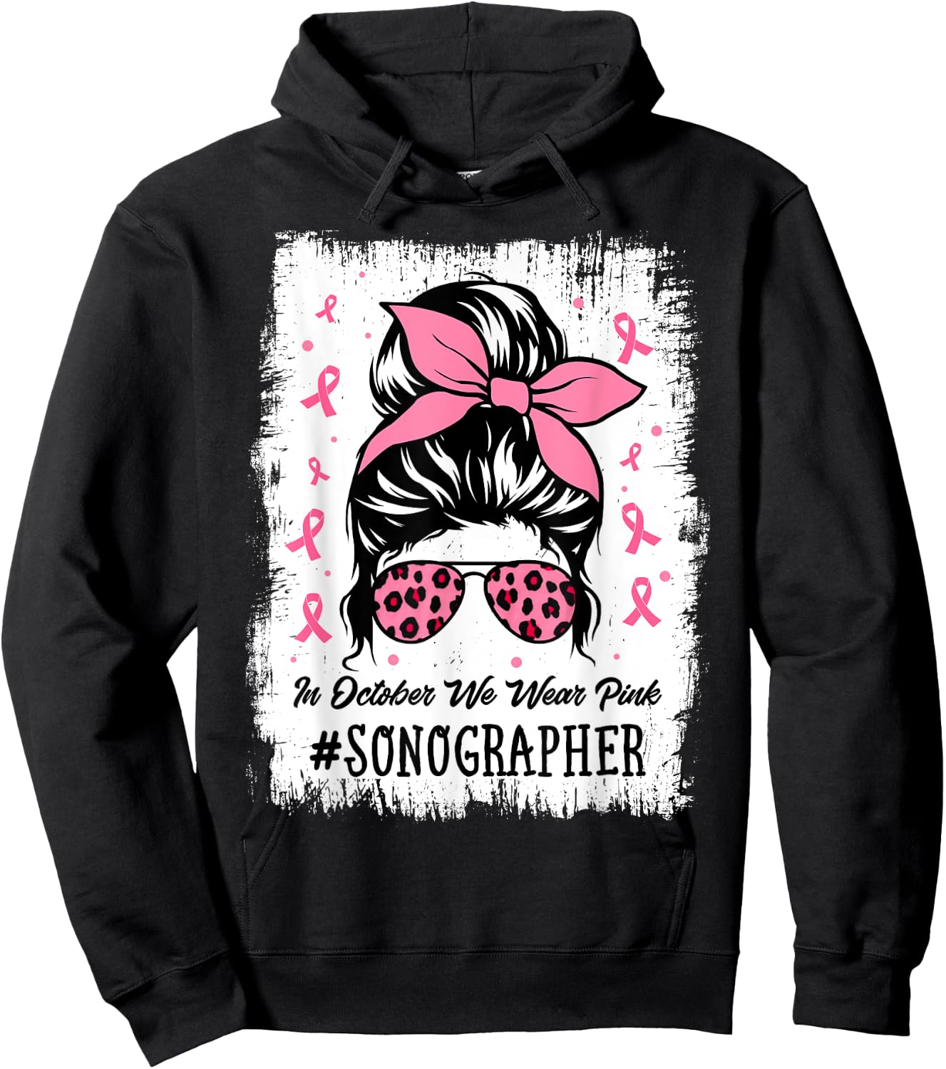 Sonographer In October We Wear Pink Women Breast Cancer Hoodie - Hoodie | Black