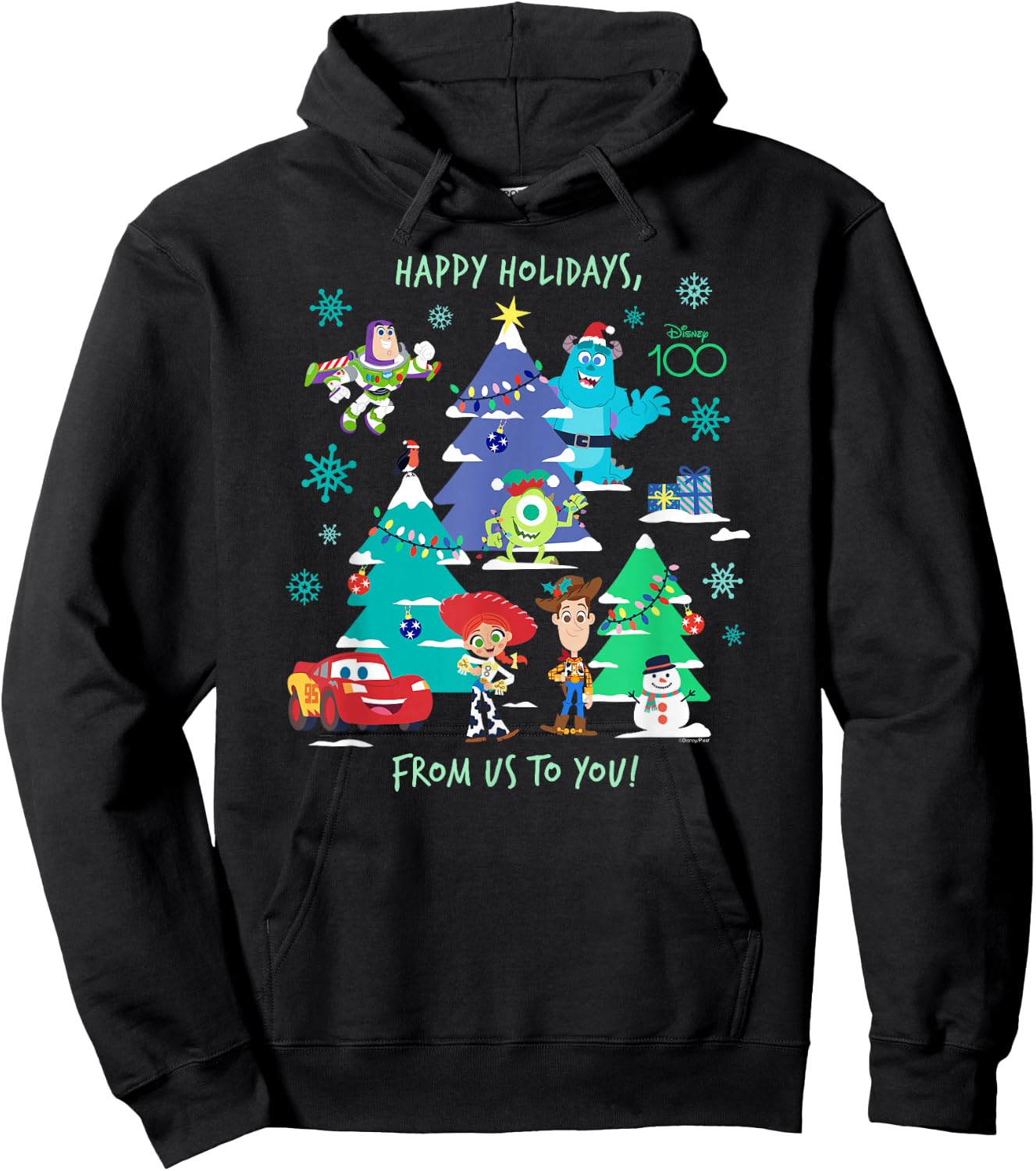 Disney 100 and Pixar Christmas Happy Holidays from Us to You Hoodie - Hoodie | Black