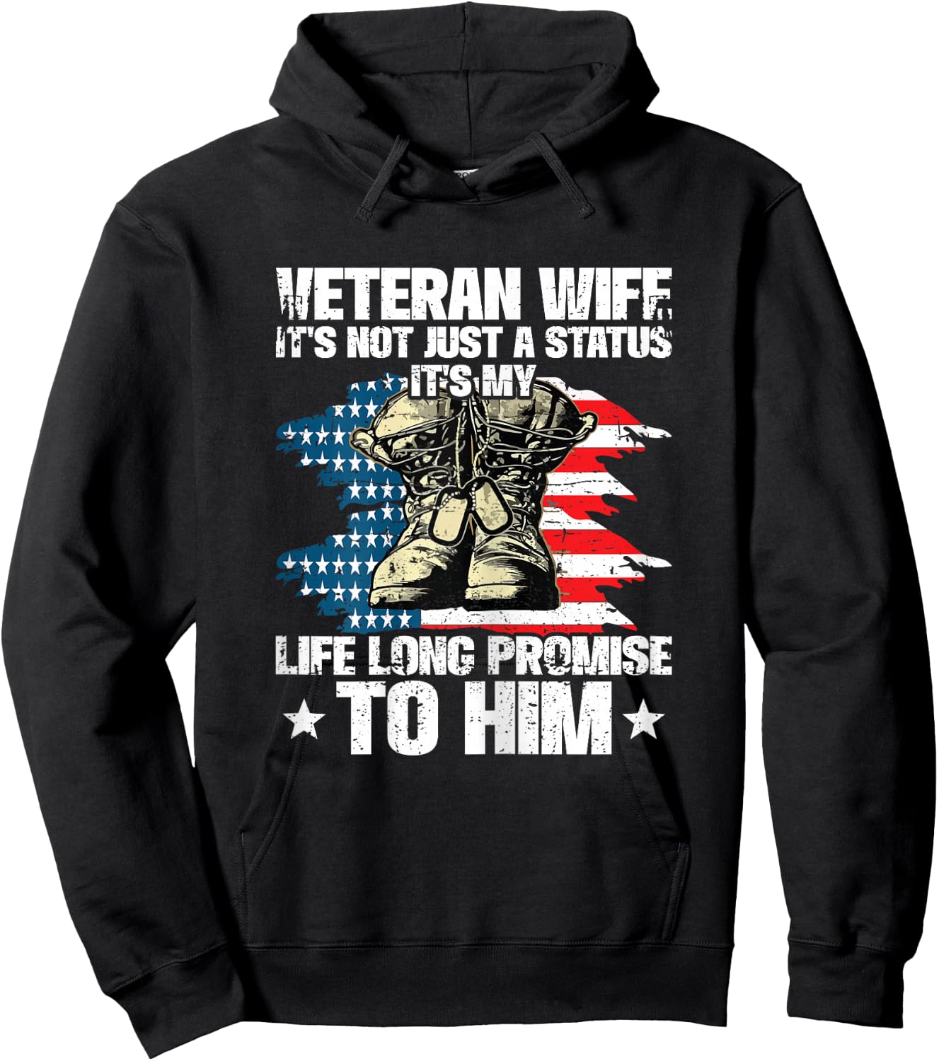 Veteran Wife It's My Life Promise To Him Husband Veteran Hoodie - Hoodie | Black