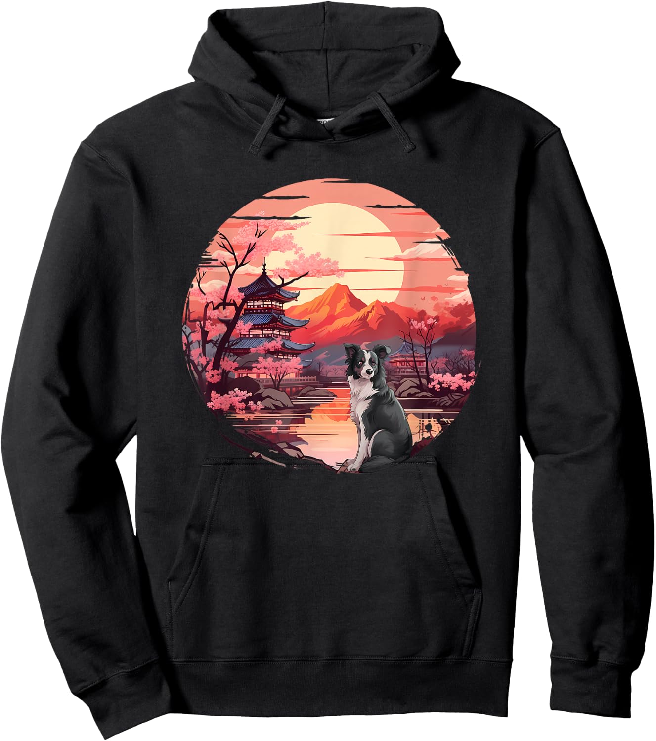 Japanese Sunset Border Collie Hoodie - Hoodie | Black
