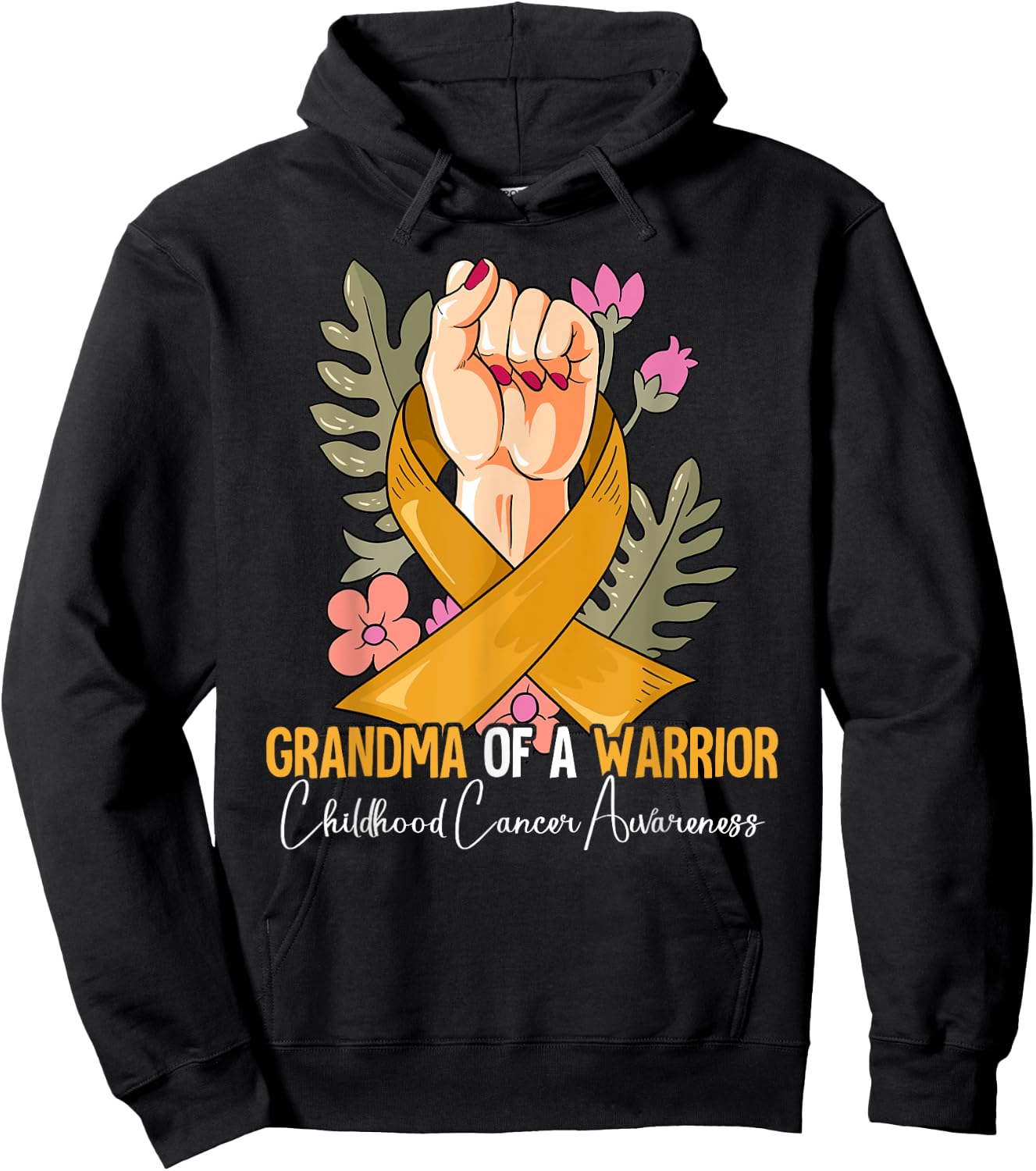 Grandma Of A Warrior Childhood Cancer Awareness Hoodie - Hoodie | Black