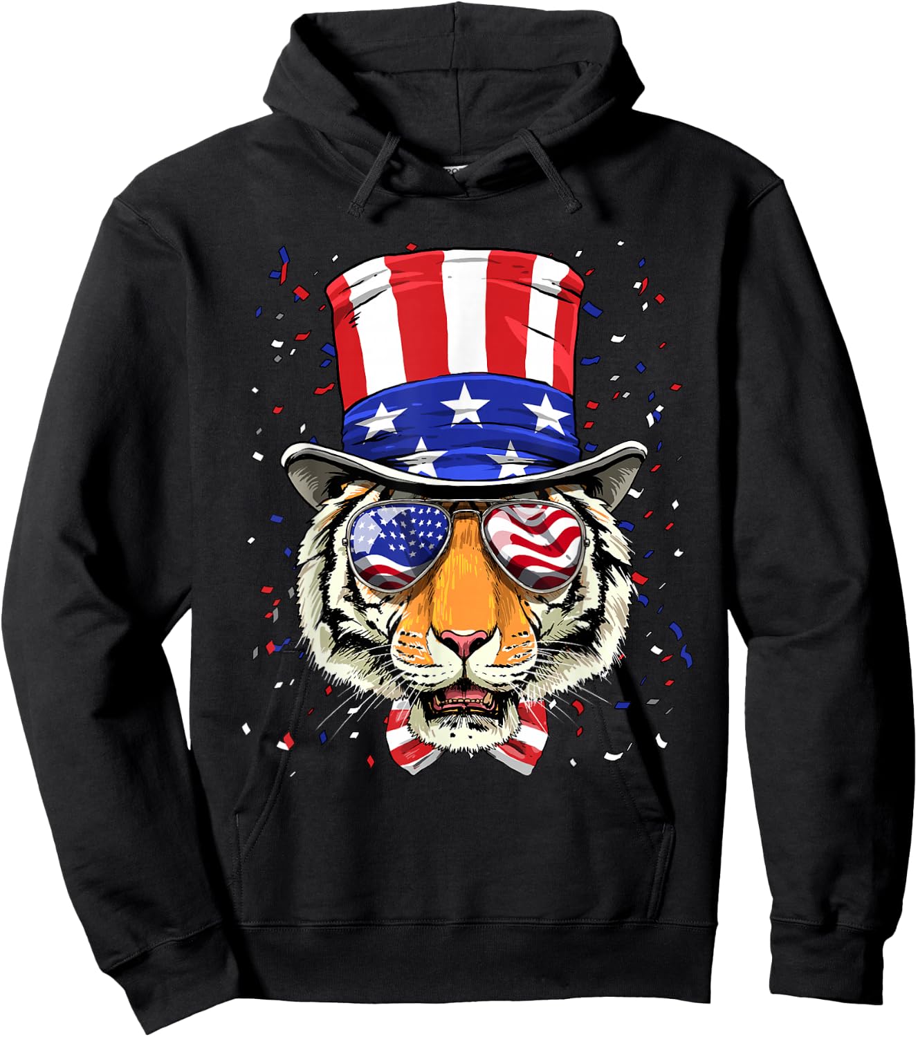 4th of July Patriotic Tiger American USA Flag Tiger Lover Hoodie - Hoodie | Black