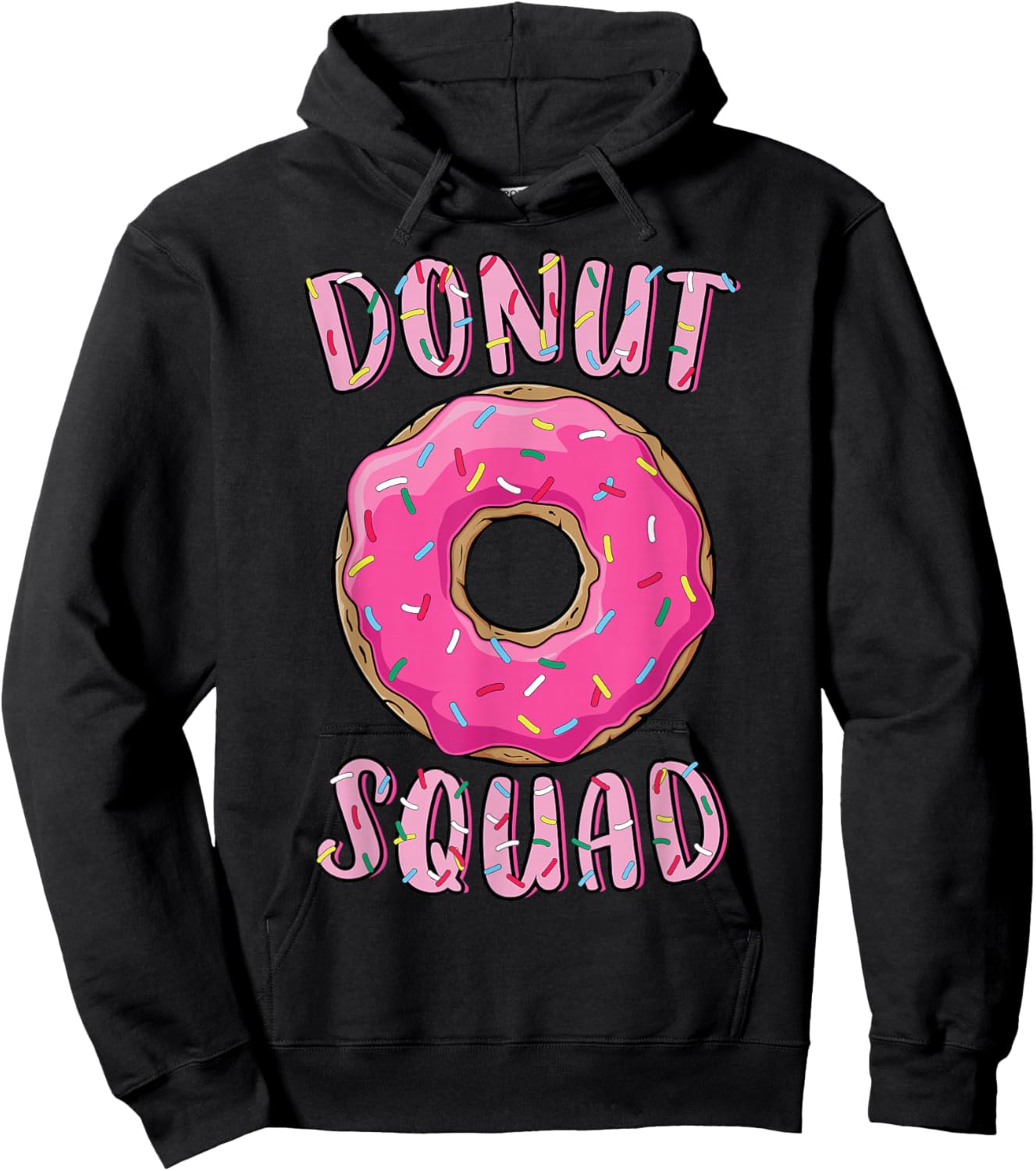 Donut Squad Matching Donut Party Pink Doughnut Sprinkles Hoodie - Hoodie | Black