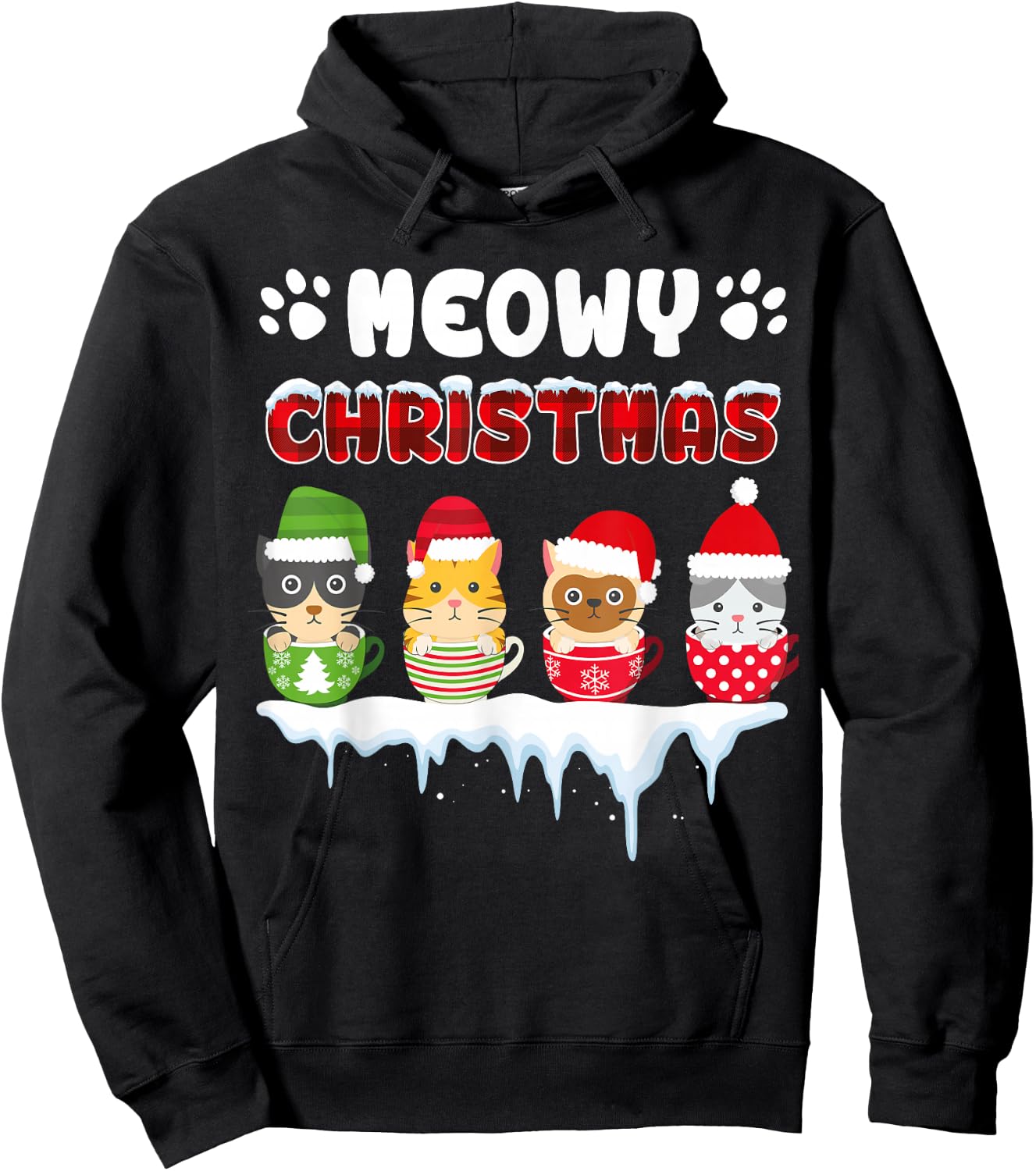 Funny Cat Meowy Christmas Hoodie - Hoodie | Black