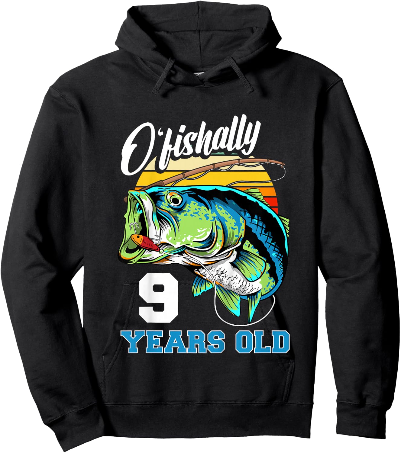 Kids Ofishally 9 Years Old Fisherman 9th Birthday Fishing Hoodie - Hoodie | Black