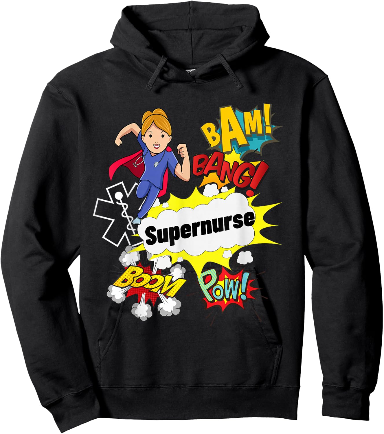 Supernurse Comic Superhero Style RN Woman Nursing Gift Hoodie - Hoodie | Black