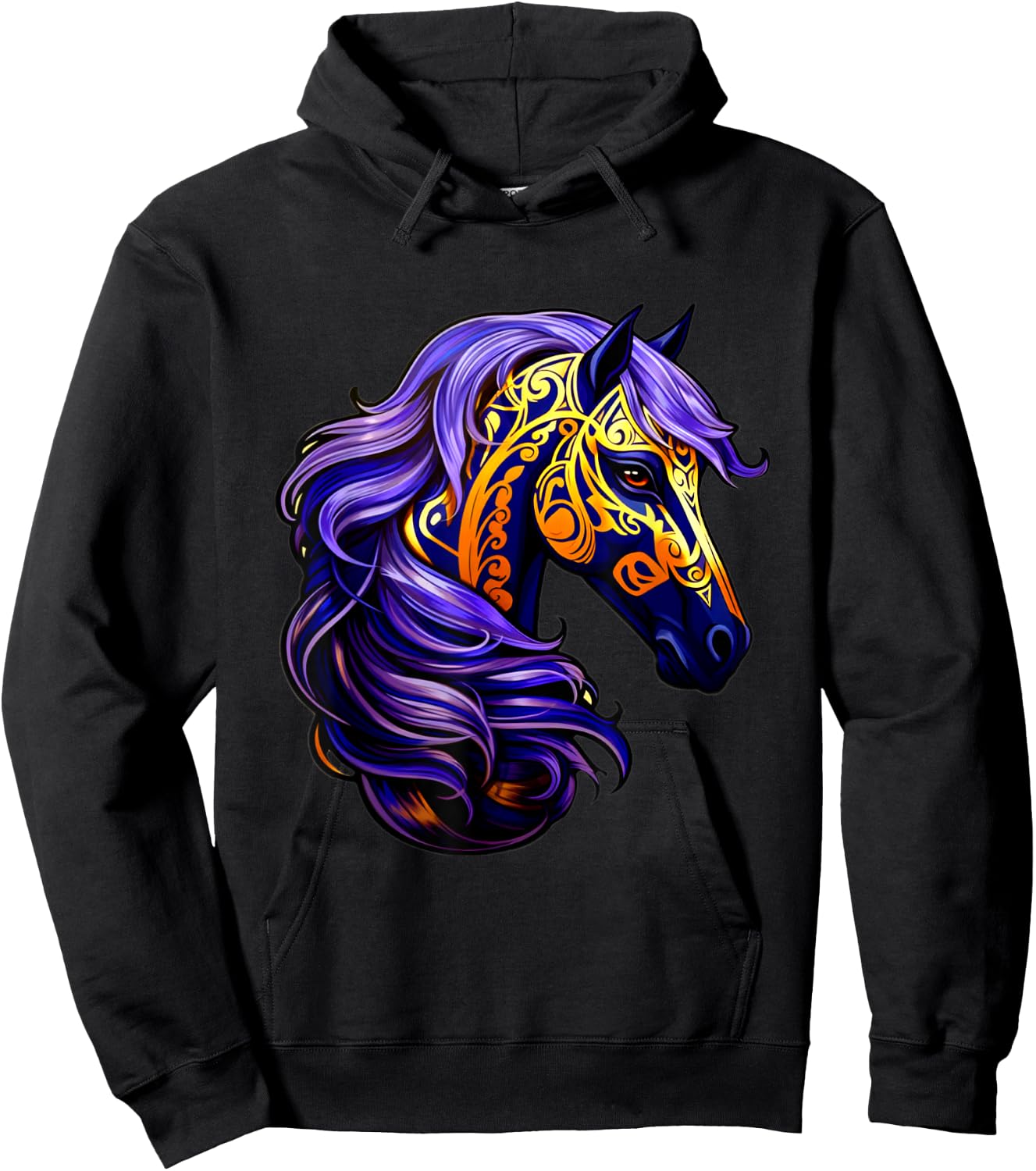 Purple Gold Black Horse Fantasy Swirl Wave Pattern Design Hoodie - Hoodie | Black