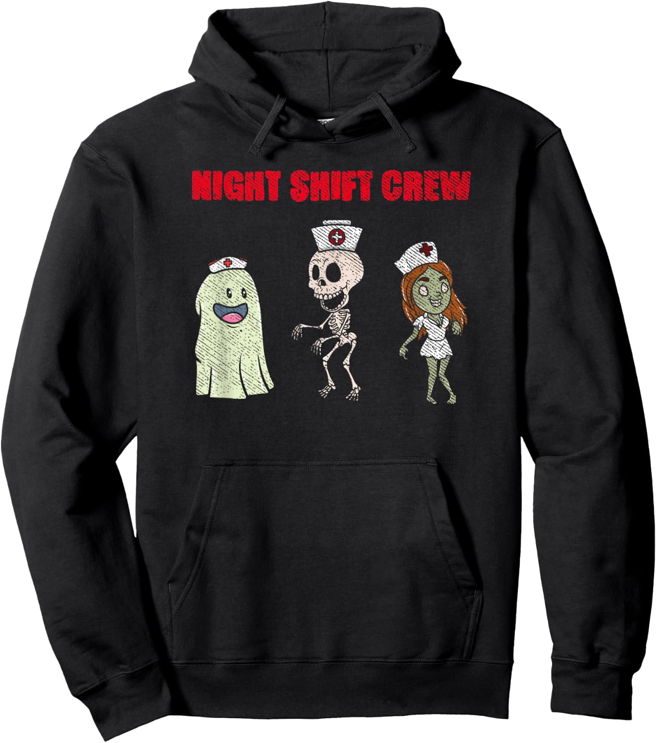 Night Shift Crew Ghost Skeleton Zombie Funny Halloween Nurse Hoodie - Hoodie | Black