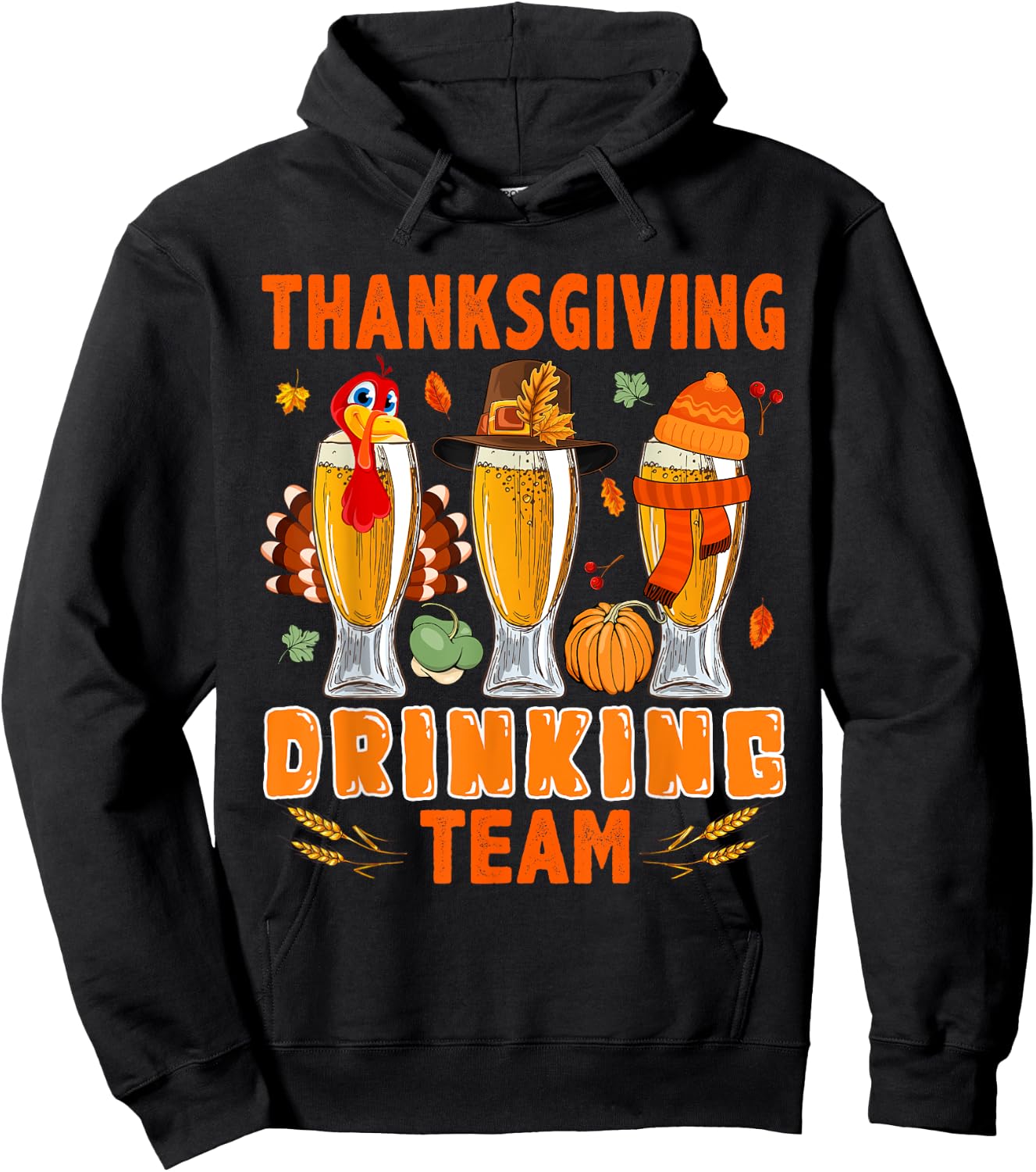Thanksgiving Drinking Team Three Glasses of Beer Turkey Hoodie - Hoodie | Black