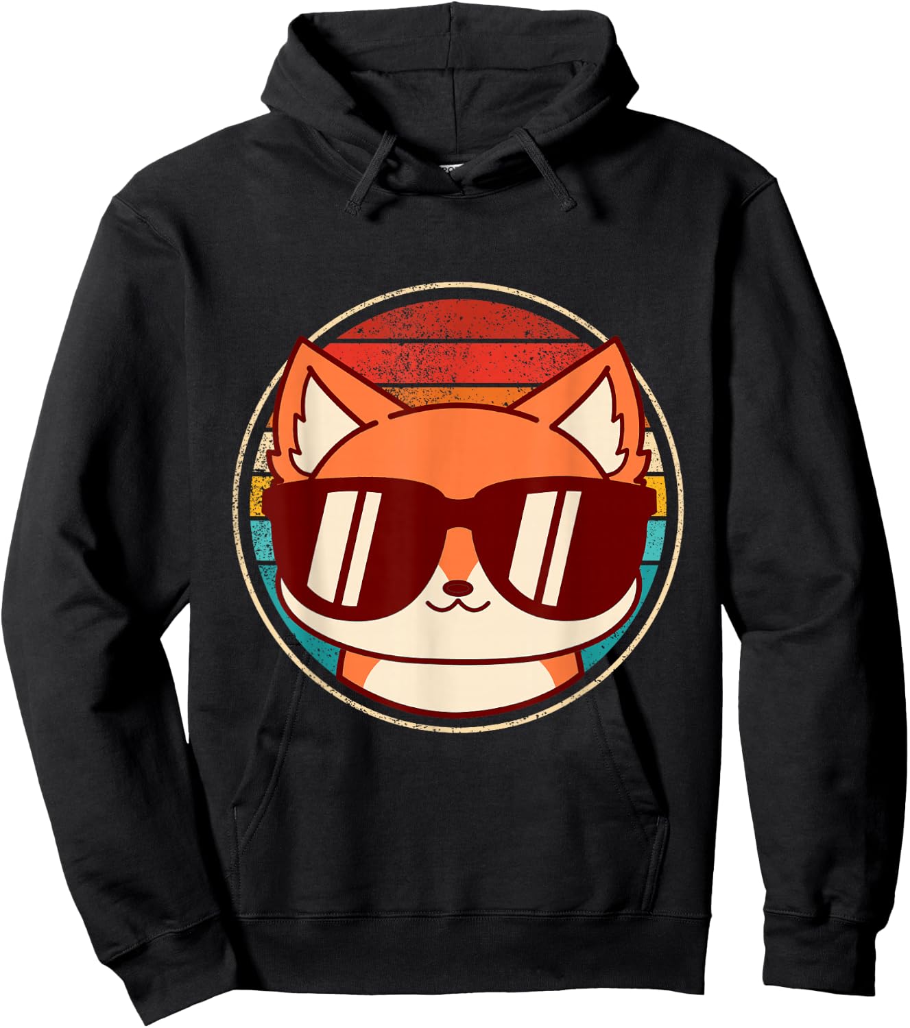 Retro Fox with Sunglasses and Vintage Backround Hoodie - Hoodie | Black