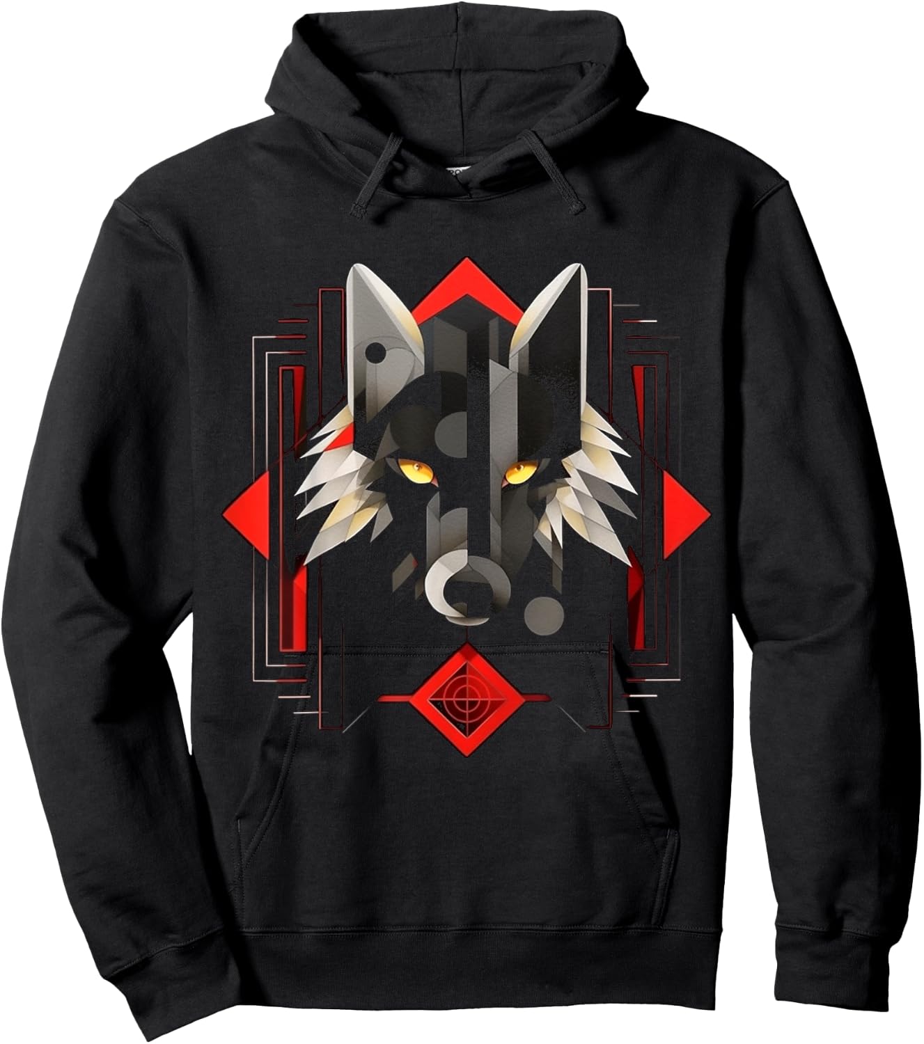 Wolf Geometric Artwork | Animal Motif Wolf Hoodie - Hoodie | Black