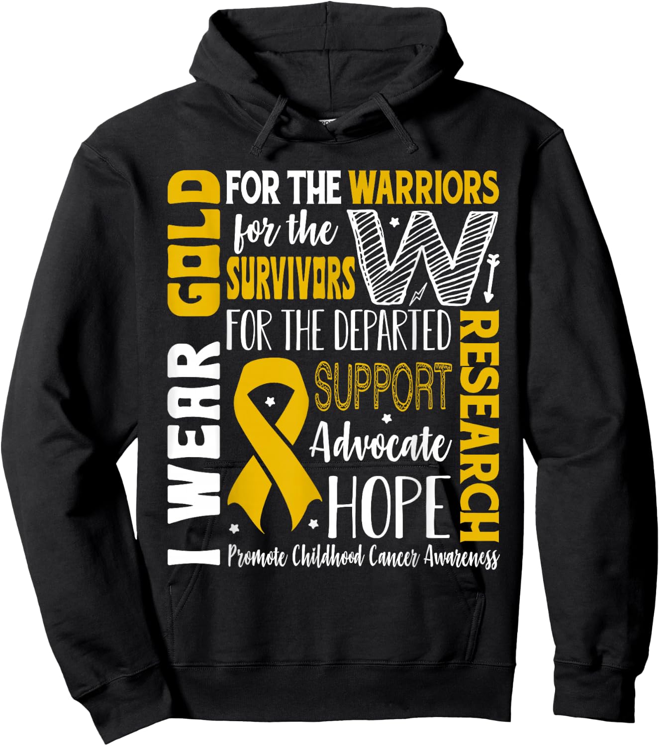 Gold for a Child Fight Warriors Childhood Cancer Awareness Hoodie - Hoodie | Black
