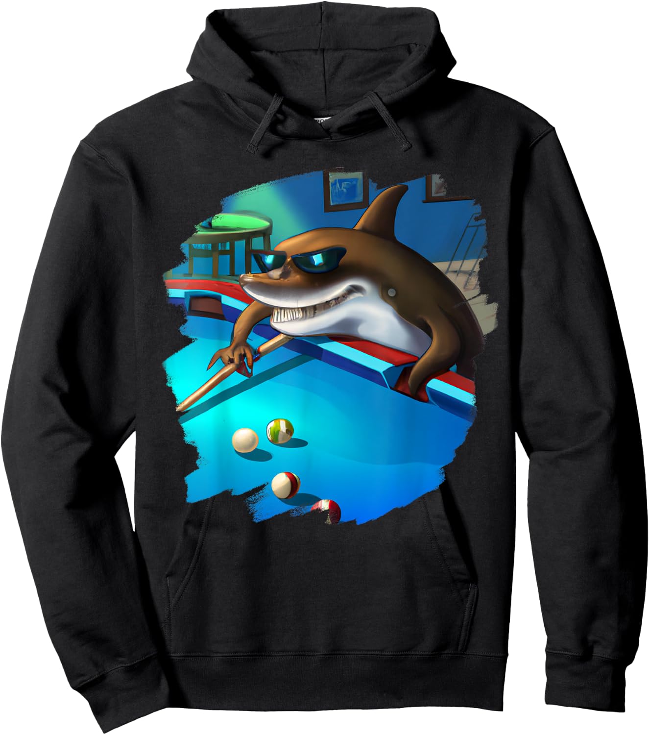 Cool Shark Playing Pool Billiards in Lounge Funny Sharks Hoodie - Hoodie | Black