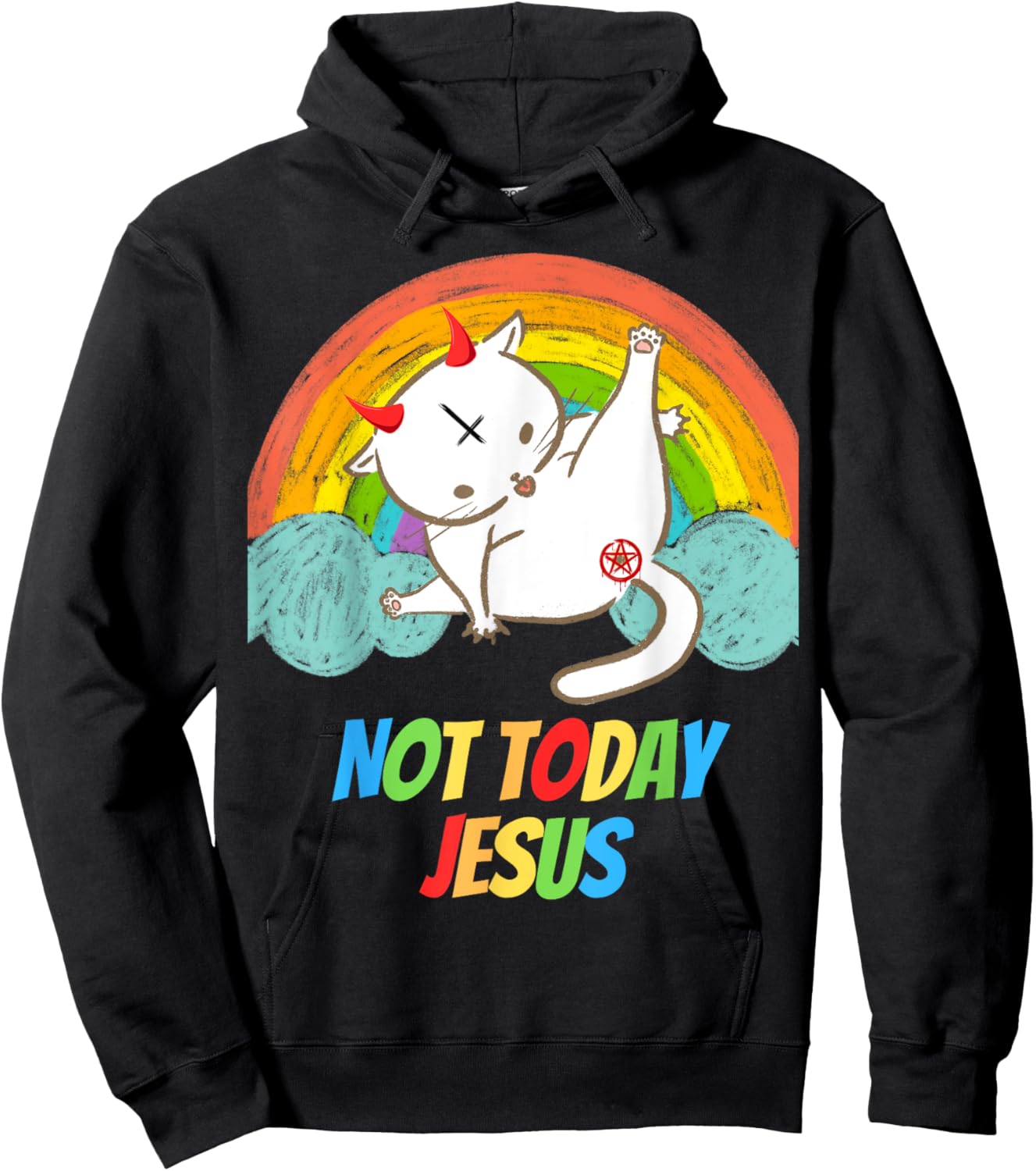 Lucifer Cat Pentagram Goat Satanist Atheist Symbol Today Not Jesus Devil Worship Funny Satanic Hail Satan Black Hoodie - Hoodie | Black