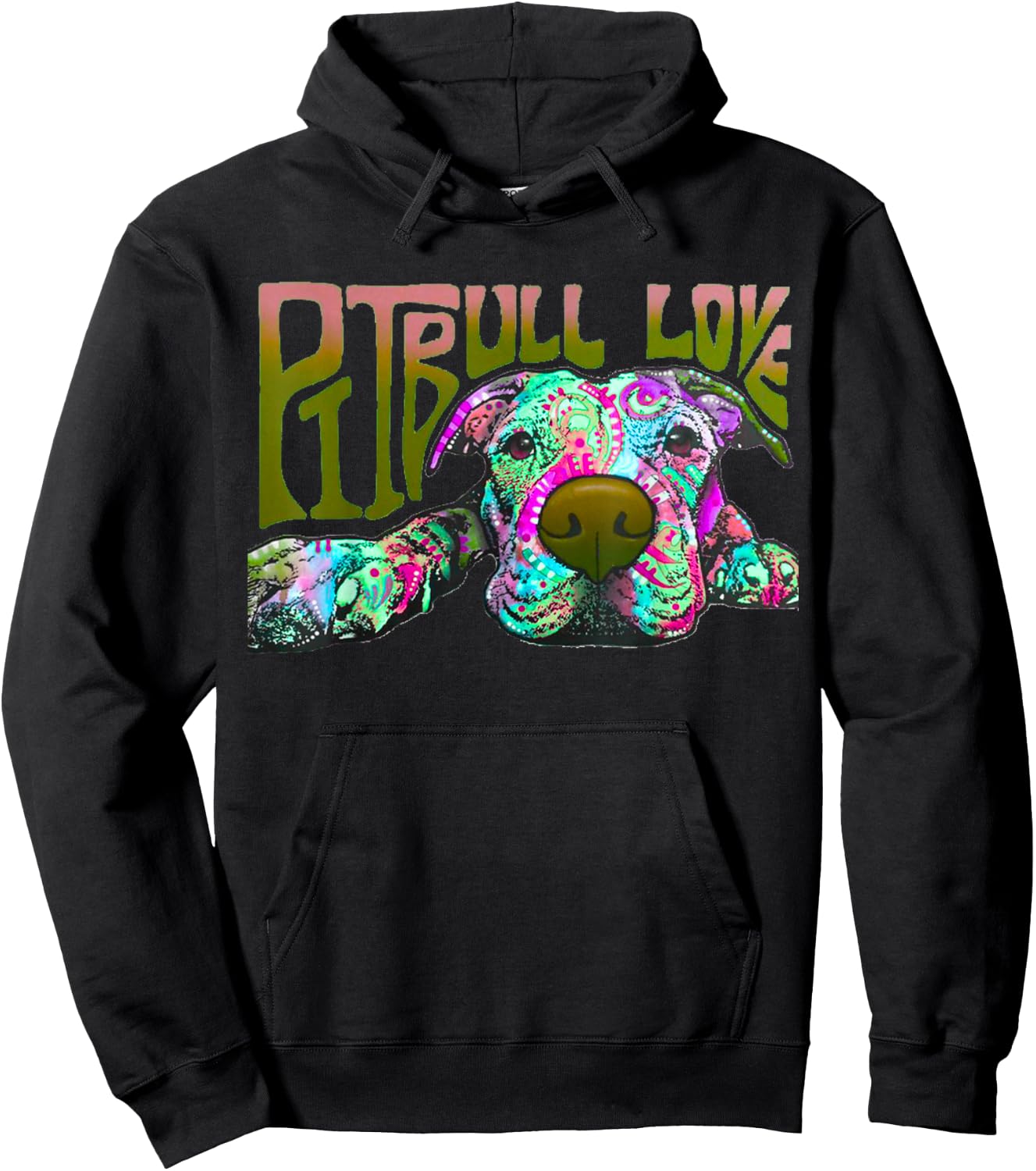 Pitbull Love - Colorful Pitbull Dog Hoodie - Hoodie | Black