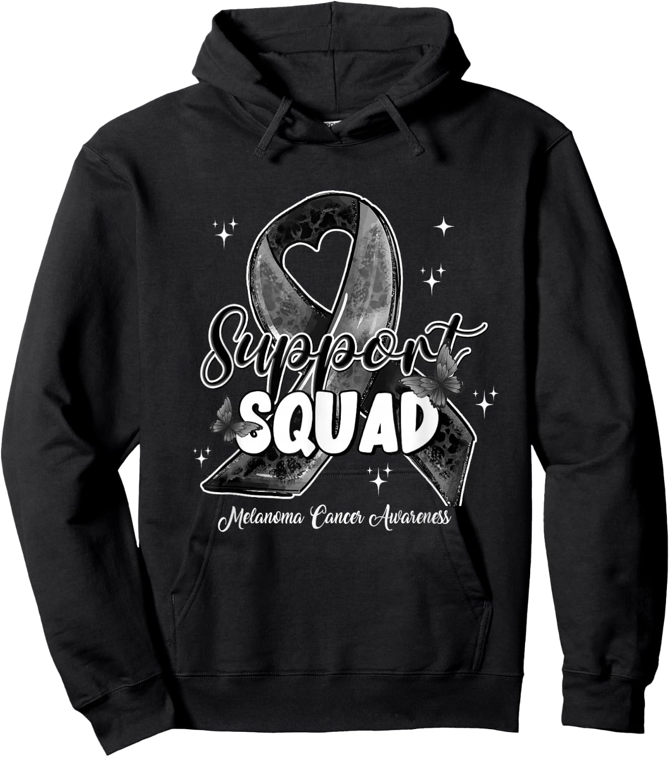 Support Squad Butterfly Black Ribbon Melanoma Cancer Gifts Hoodie - Hoodie | Black