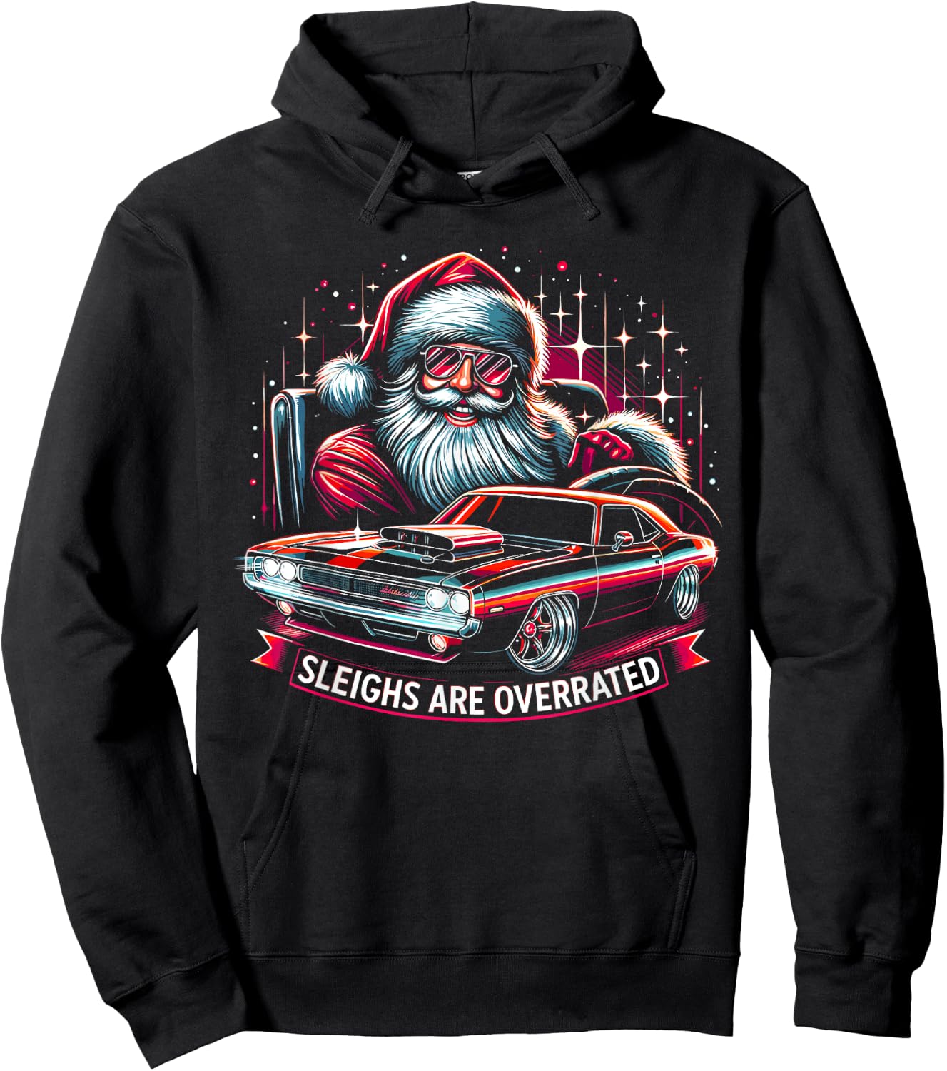 Classic Muscle Car Santa Hotrod V8 Enthusiast Christmas Hoodie - Hoodie | Black