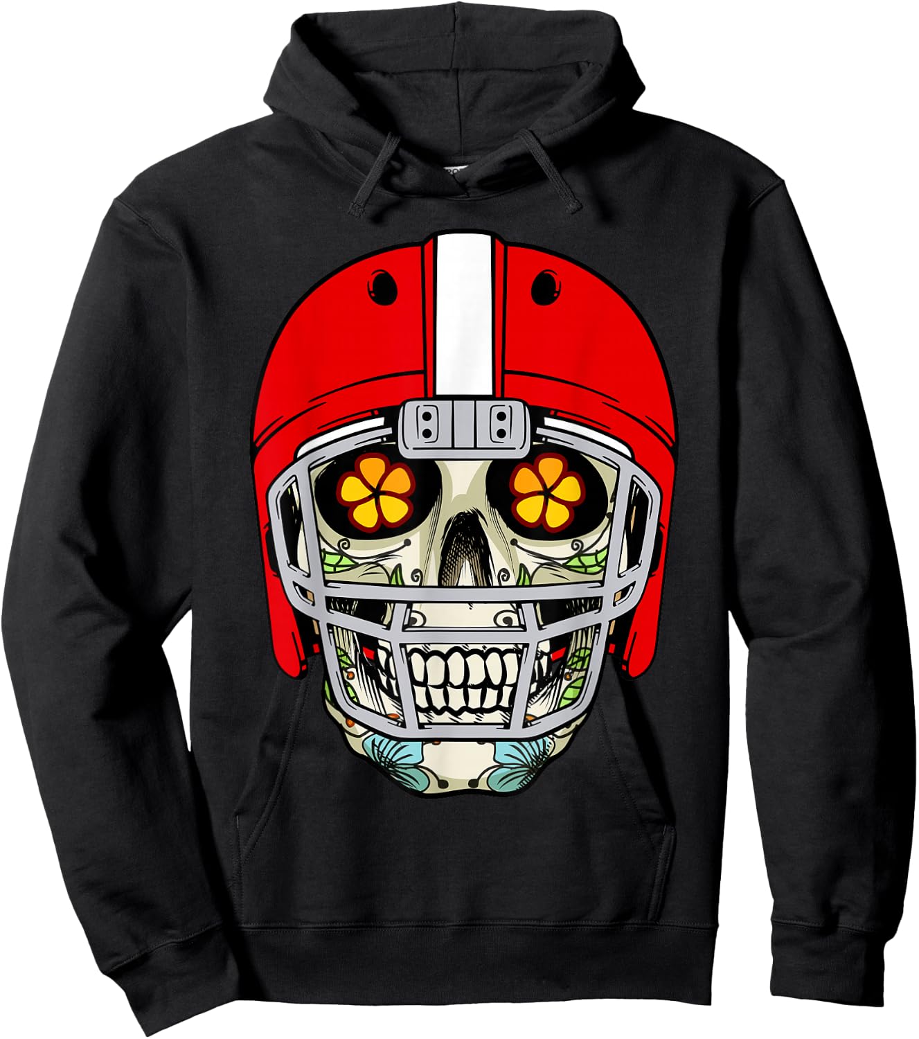Mexican Sugar Skull Football Helmet Dia de Muertos Halloween Hoodie - Hoodie | Black