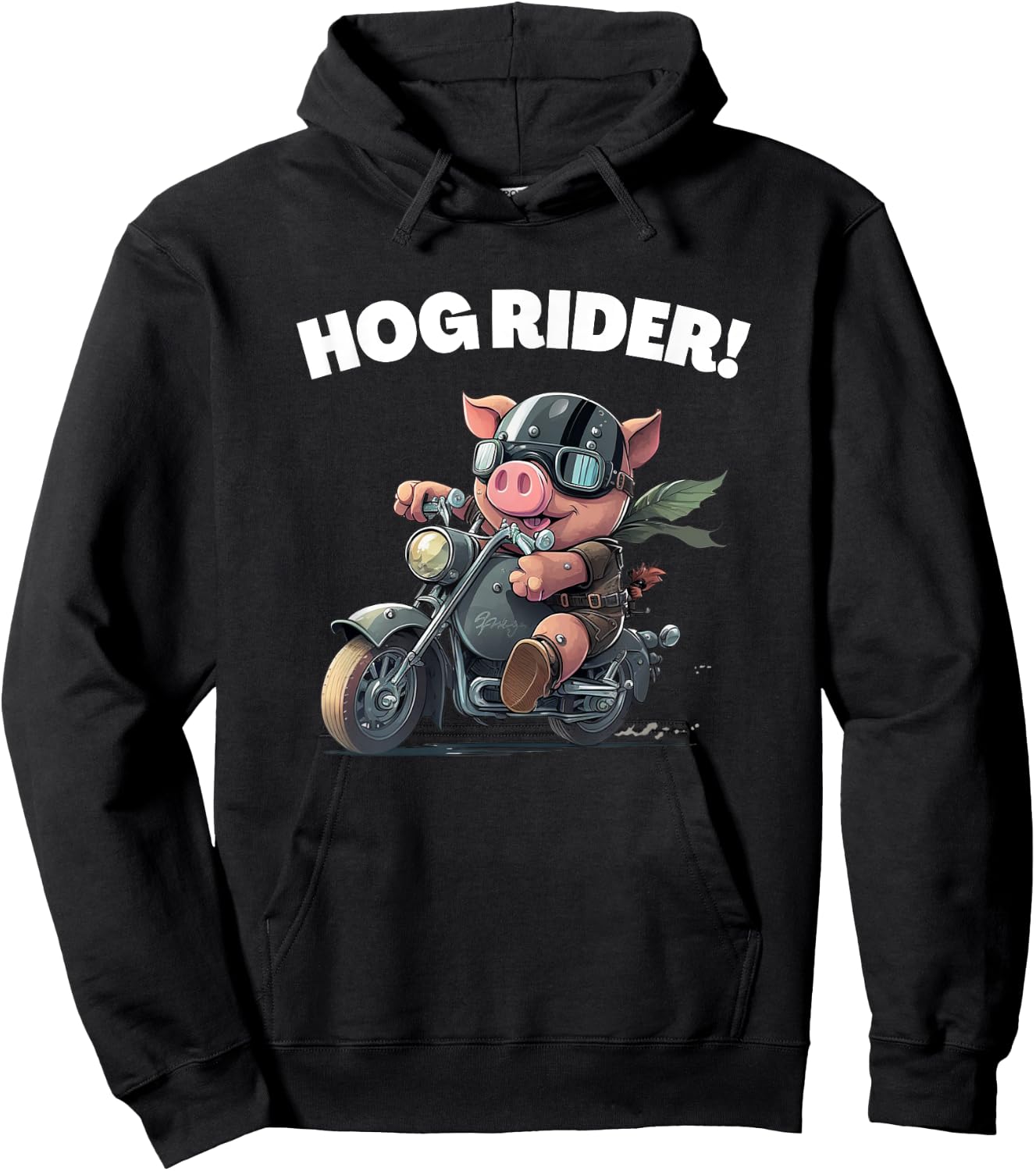Funny Hog Rider Pig Riding Motorcycle Hoodie - Hoodie | Black