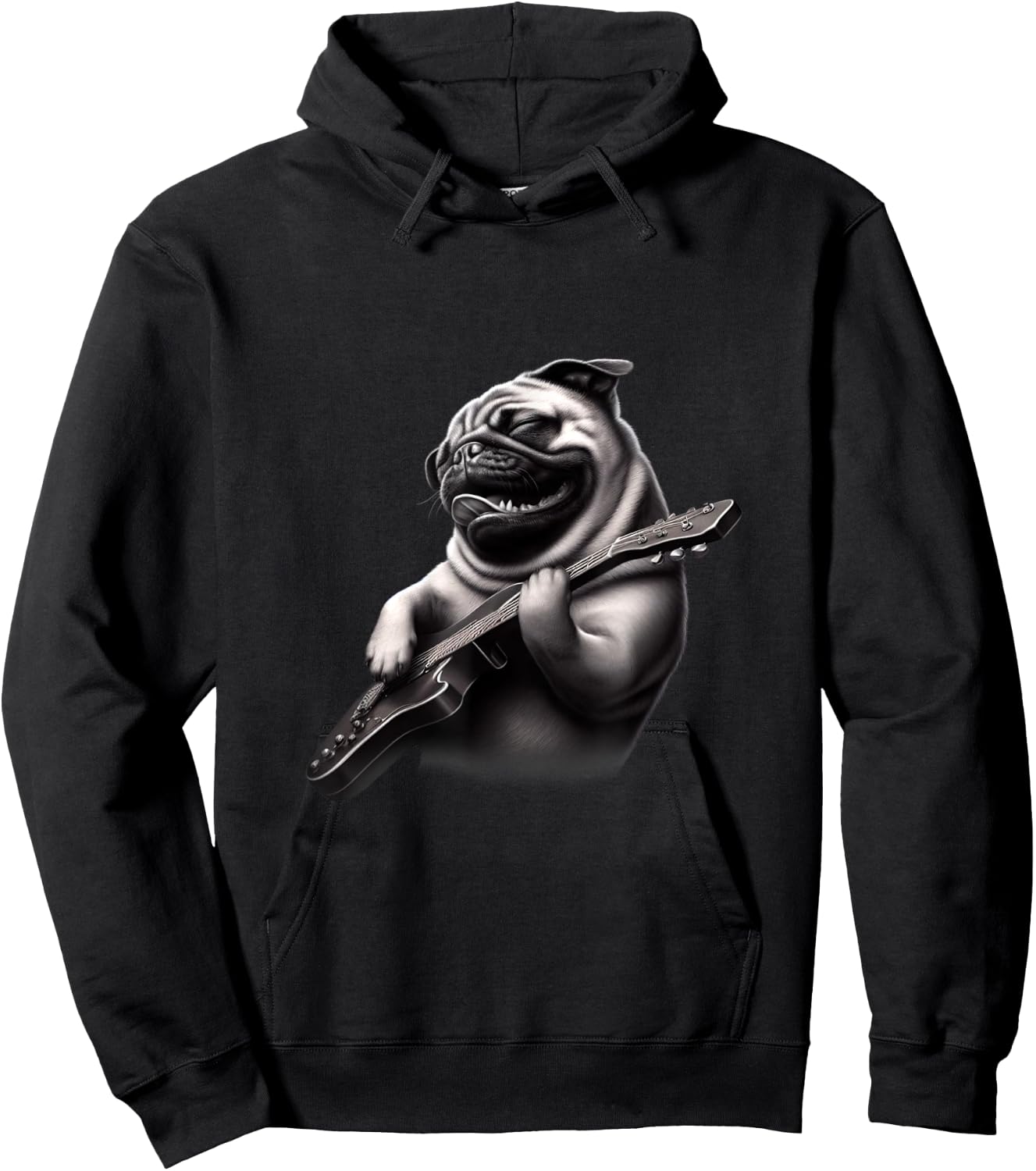 Pug Playing Guitar - Funny Rock Music Guitar Pug Hoodie - Hoodie | Black