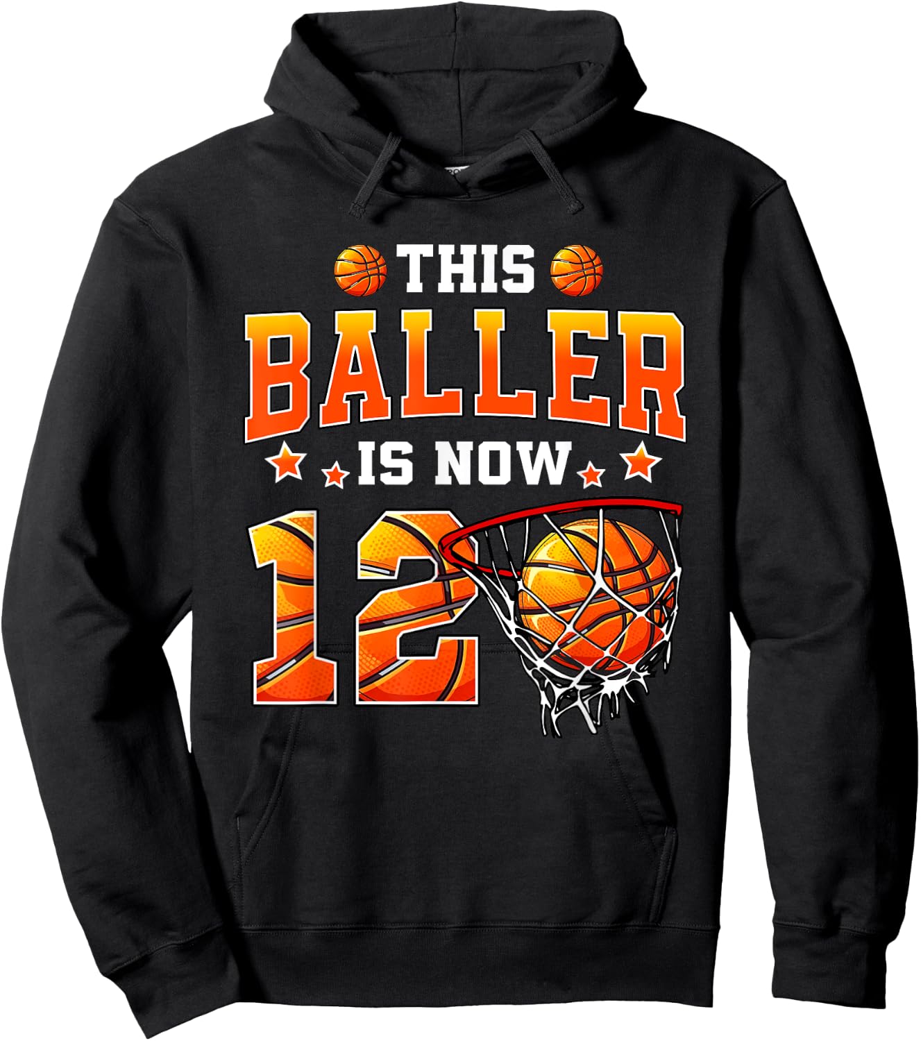 This Baller Is Now 12 Basketball Kids Boys 12th Birthday Hoodie - Hoodie | Black
