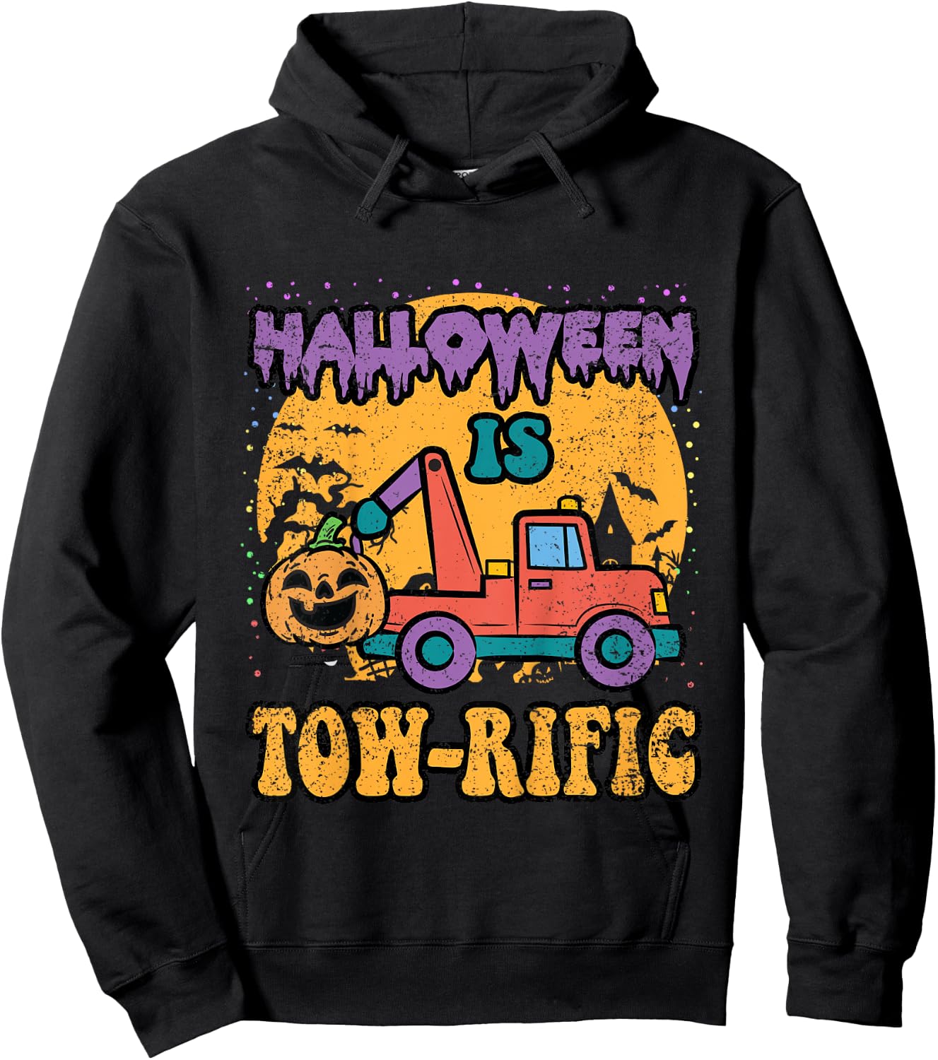 Kids Toddler Tow Truck Pumpkin Halloween Costume Towing Boys Hoodie - Hoodie | Black