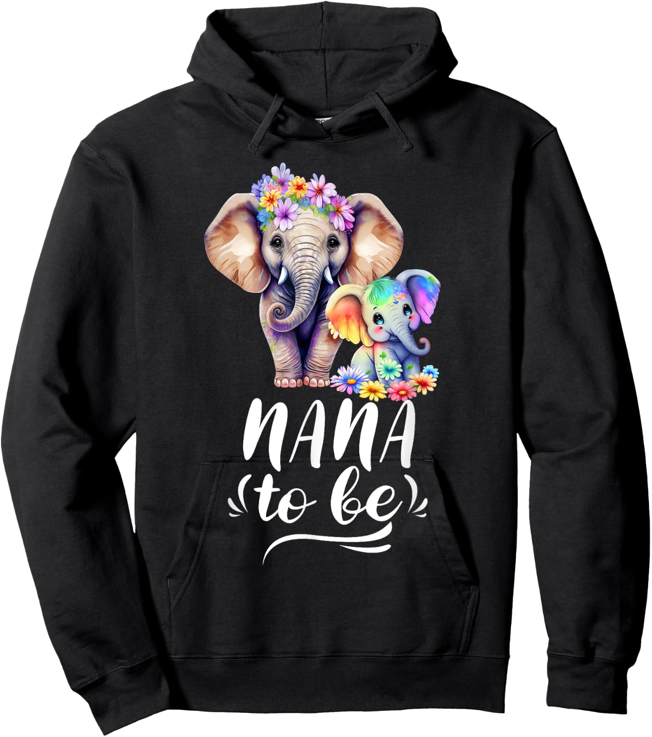 Nana To Be Elephant Baby Shower Colorful Flower Hoodie - Hoodie | Black