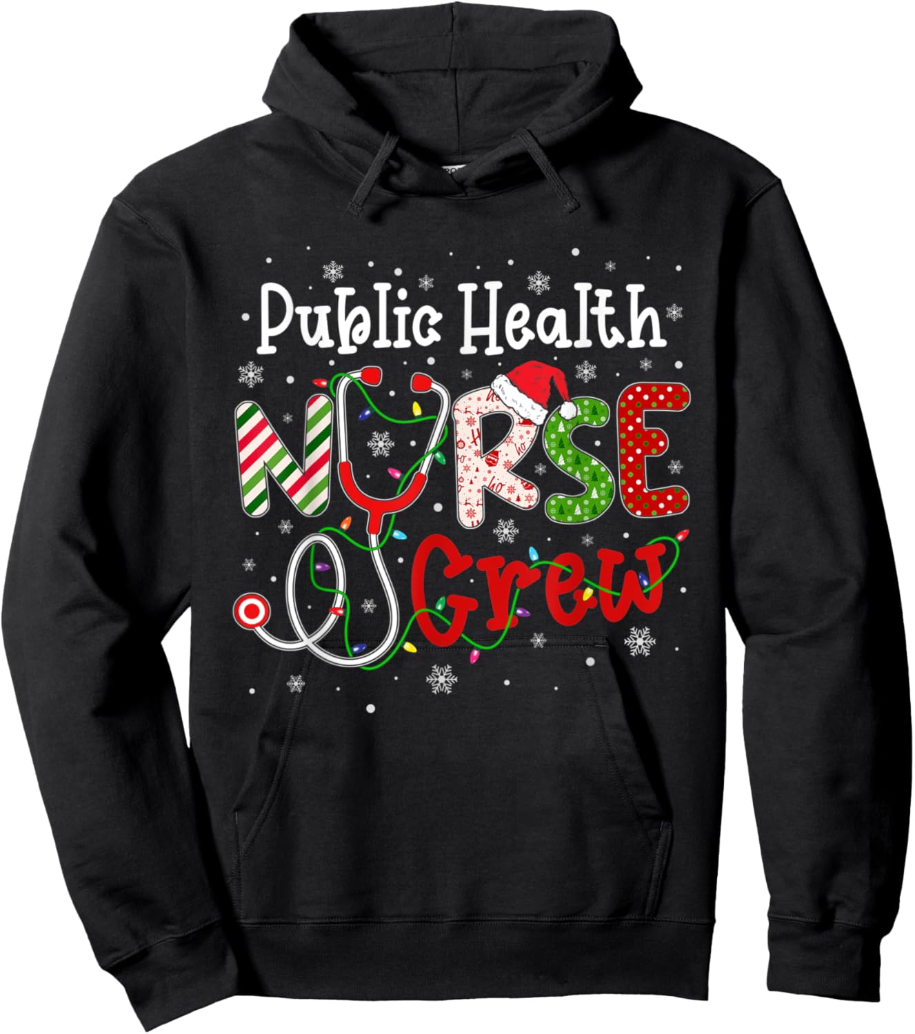 Public Health Christmas Nurse Crew Nursing Christmas Pattern Hoodie - Hoodie | Black