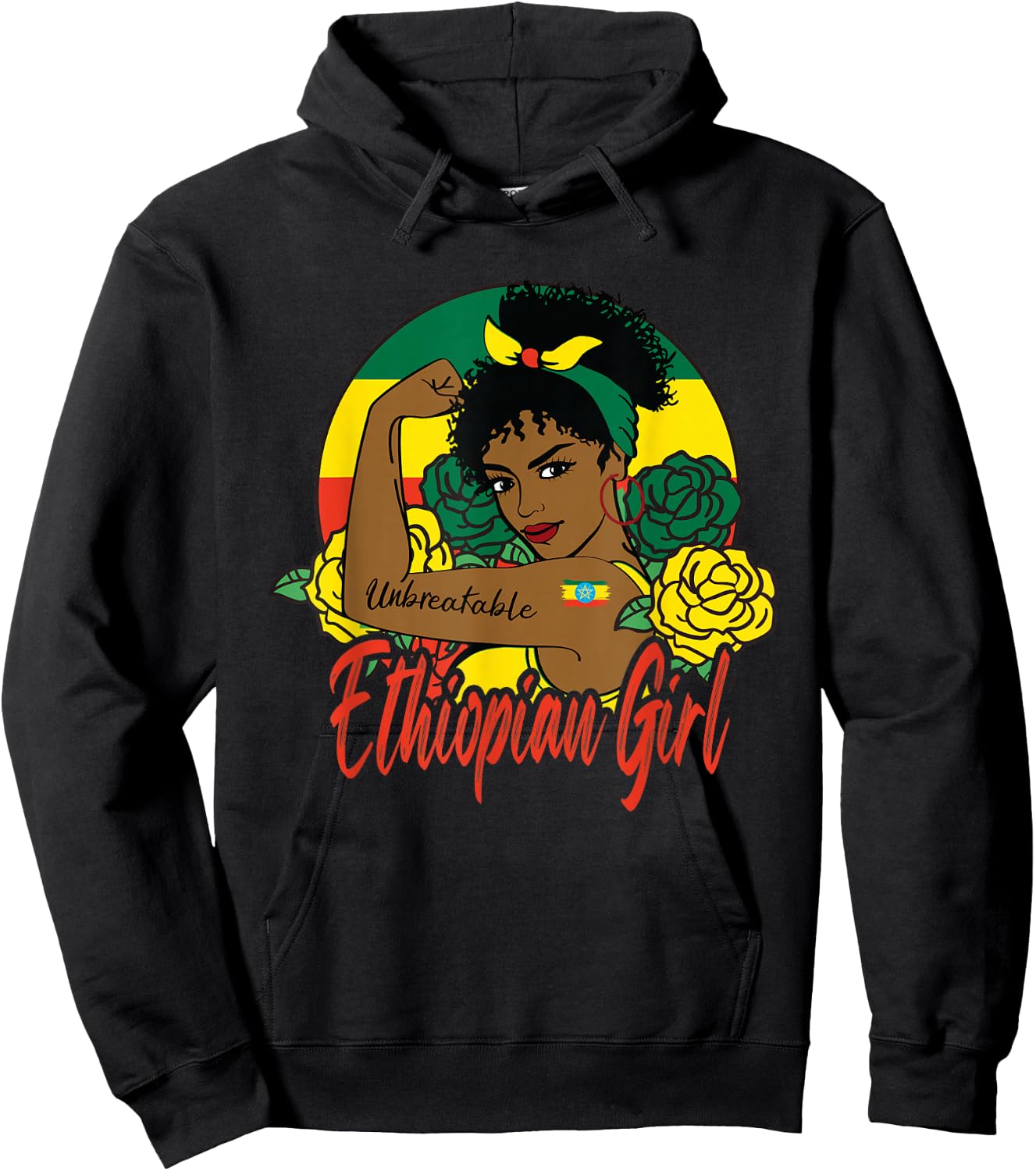 Ethiopian Girl Ethiopia Woman Habesha Flag Hoodie - Hoodie | Black