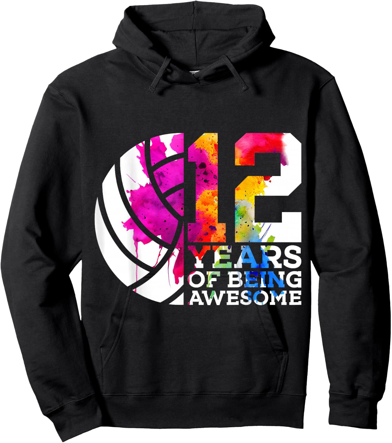 12 Years of Being Awesome Volleyball 12th Birthday Hoodie - Hoodie | Black