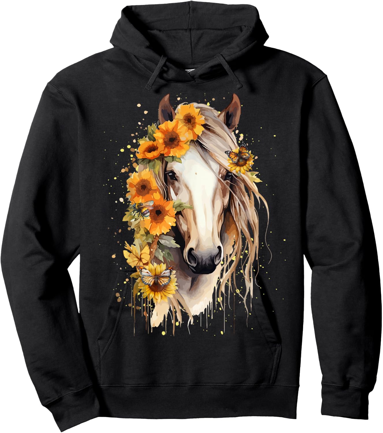 Just a girl who loves horses Co. Sunflower Horse Portrait CowGirl Equestrian Horseback Riding Hoodie - Hoodie | Black